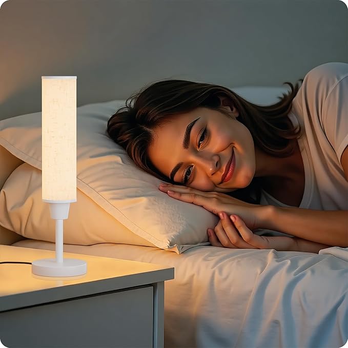 Table Lamp with Remote，Bedside Lamps for Night Stands, Nightstand Lamp with Adjustable Brightness (10%-100%) and Color Temperature (3000k-6000k),Small Lamp for Bedroom (White-Beige Linen)