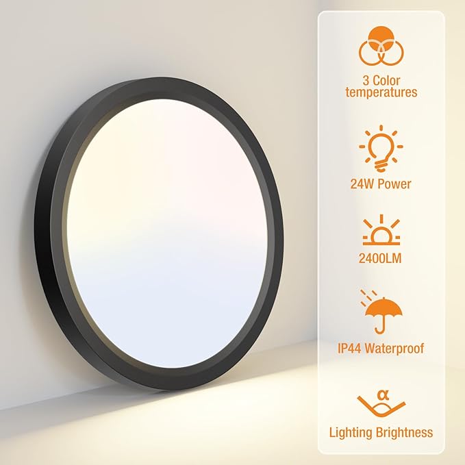 9 Inch LED Flush Mount Ceiling Light Fixture, 3000K-4000K-6500K Light Fixture, 1Pack Closet Round Surface for Bathroom Laundry Bedroom Hallway, Black