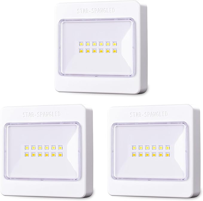 STAR-SPANGLED 3 Pack 3.7” Dimmable Push Tap Lights, Stick on LED Touch Lights AA Battery Operated, 3 Color Modes Sticky Button Lamps for Classroom, Kitchen, Under Cabinet, Closet