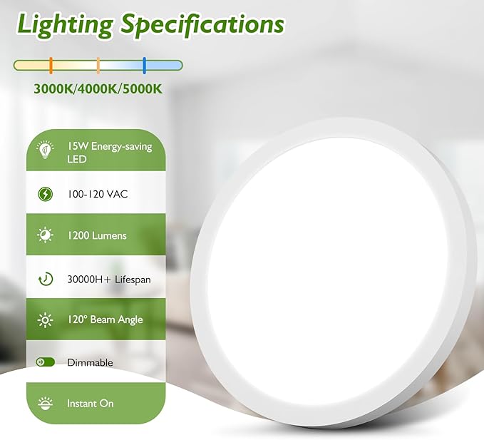 Brightever Flush Mount Ceiling Light Fixture, 15W 1200Lm Flat LED Dimmable, 3CCT 3000K-5000K Color Adjustable, 7 Inch White Modern Ultra-Thin Lamp for Garage, Stairwell (10 Pack)
