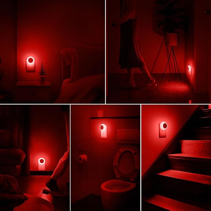 Night Light, Night Lights Plug into Wall, Dusk to Dawn Sensor, Red Led Night Light 0.5W, 2 Pack Nightlight for Adults, Bedroom, Bathroom, Hallway, Kitchen