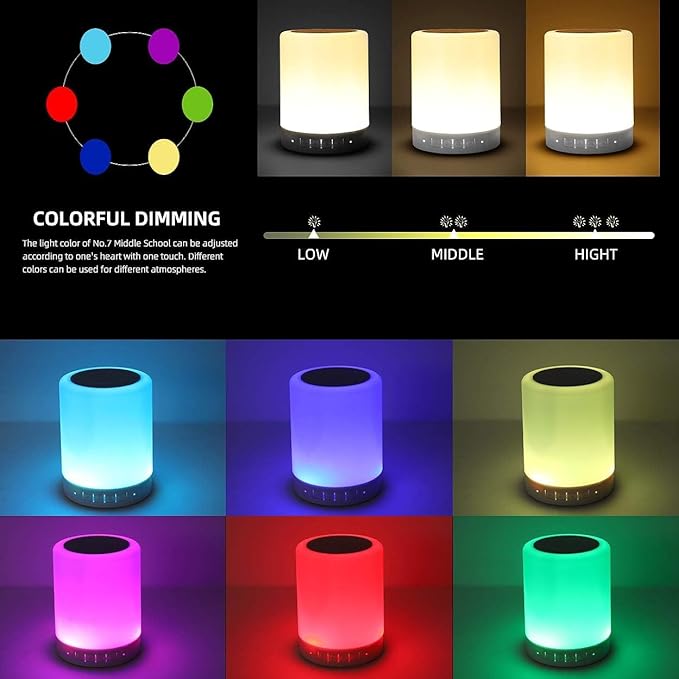 Touch Bedside Lamp - with Bluetooth Speaker, Dimmable Color Night Light, Outdoor Table Lamp with Smart Touch Control, Best Gift Ideas for Men Women Teens Kids Children Sleeping Aid