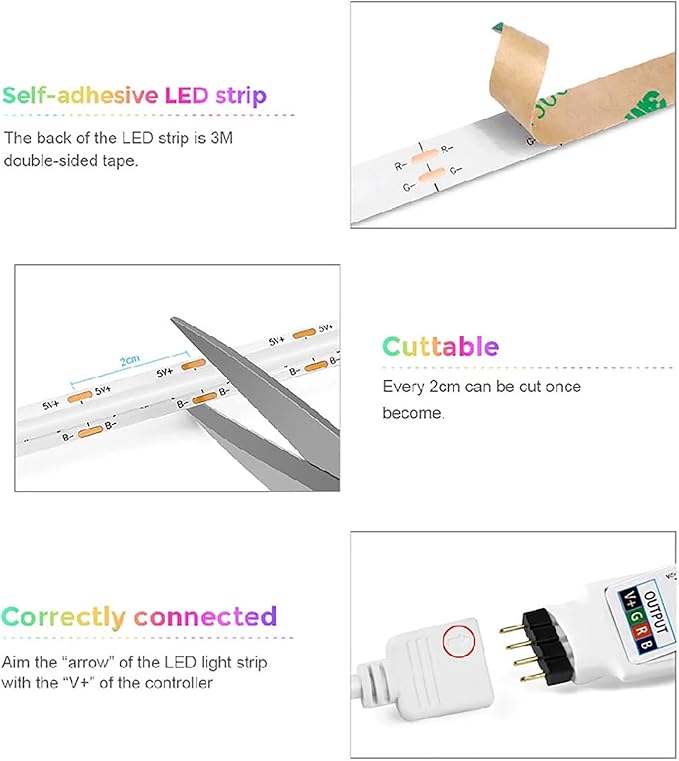 5V USB RGB COB Strip Lighting Backlight TV,RGB COB LED with Bluetooth Music Sync for TV, Bedroom, Party DIY Home Decoration Lighting (RGB, 2M)