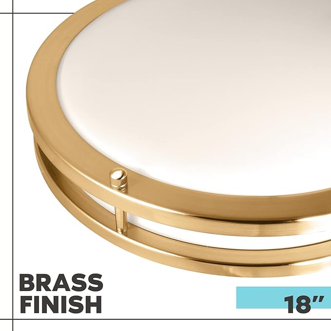 LUXRITE 18 Inch LED Flush Mount Ceiling Light, 5 Color Selectable 2700K | 3000K | 3500K | 4000K | 5000K, Dimmable Ceiling Light Fixture, 24W, 2160 Lumens, Energy Star, ETL Listed, Brushed Brass