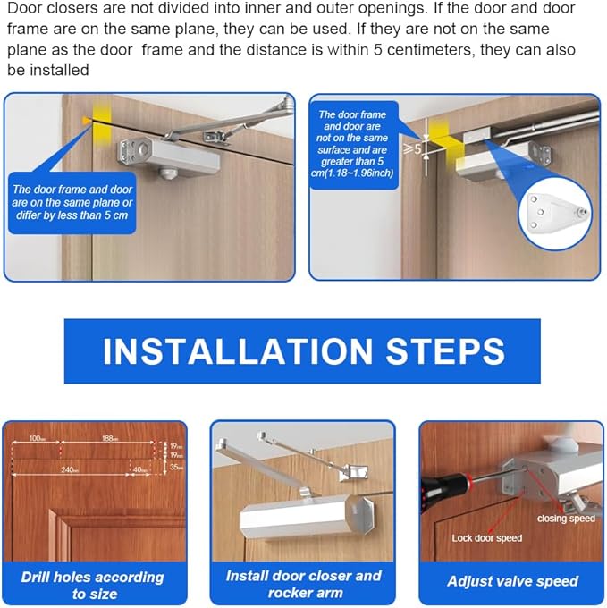 Automatic Hydraulic Door Closers Commercial, Screen Door Closer Hinge Self Closing, for Home Residential Storm Door Closer with Hold Open Easy Install Adjustable Door Opener