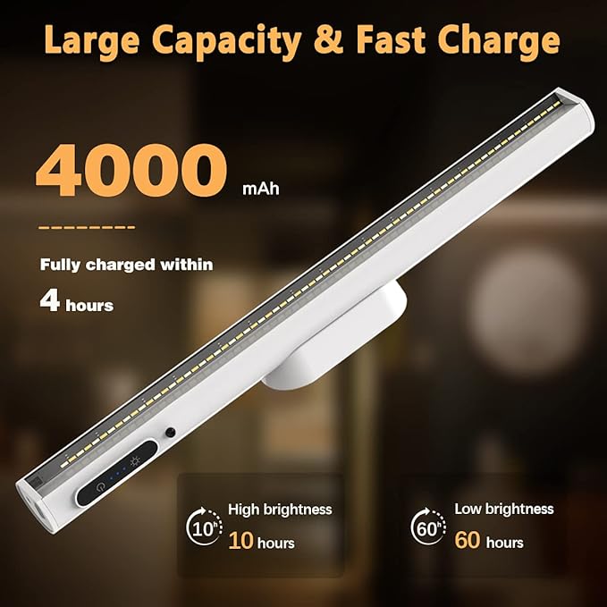 Hapfish Battery Powered Operated Wall Strip Lights, Rechargeable Magnetic LED Light Bar with Remote, Dimmable Desk Lamp, Under Cabinet Lighting Wireless for Mirror Closet Bathroom Kitchen – White