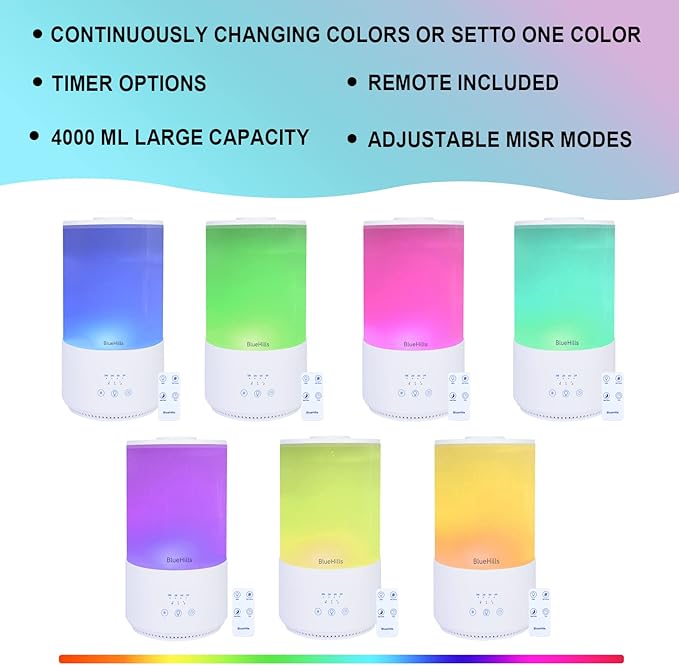 BlueHills Premium Large 2500 ML, 4000 ML and 2000 ML XL Essential Oil Diffusers Humidifier Combo Set of 3 for Large Room Home with Décor LED Lights Great Gift – White.