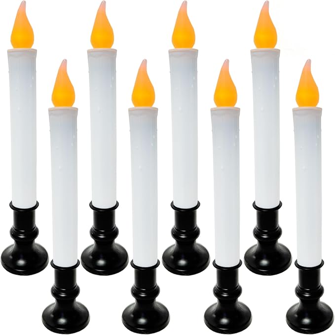 Dusk to Dawn Sensor LED Candle Lights - 8 Pack 9" Black Base Battery Powered, Flameless Decor for Indoor Table Party Ambiance