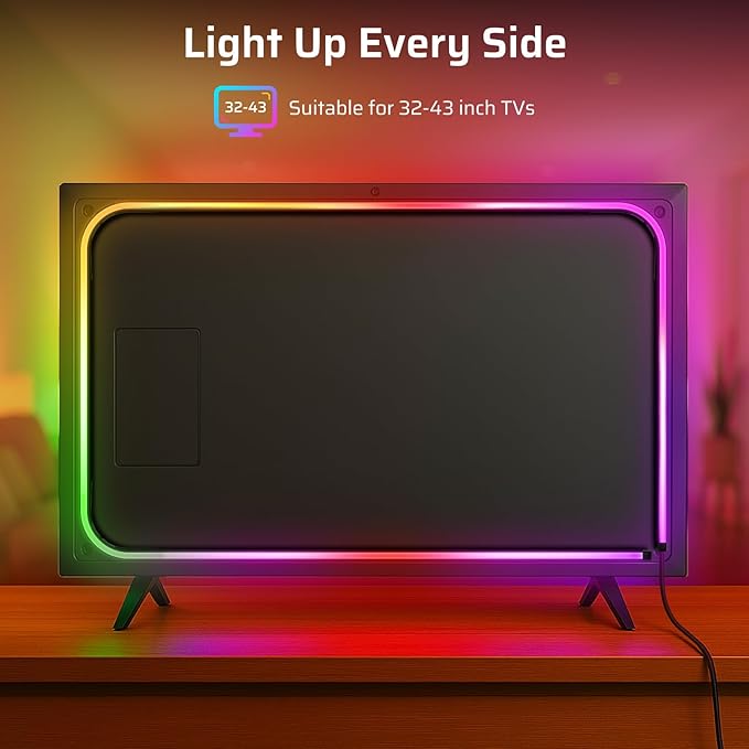 Smart TV LED Backlight, Flowing Color Changing TV Light Strip, 9.8ft LED Strip Lights for 32-43in TVs, Works with Alexa and Google, Music Sync, WiFi and App Control, LED Lights for Gaming Room Decor