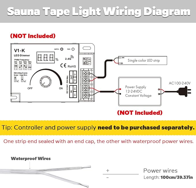 SuperlightingLED DC24V 3000K White LED Strip for Sauna Lighting, Flexible Long 5m 16.4ft 120 LEDs/m High-temperature Resistant IP68 Waterproof LED Strip Light for Steam Room (3000K Warm White)