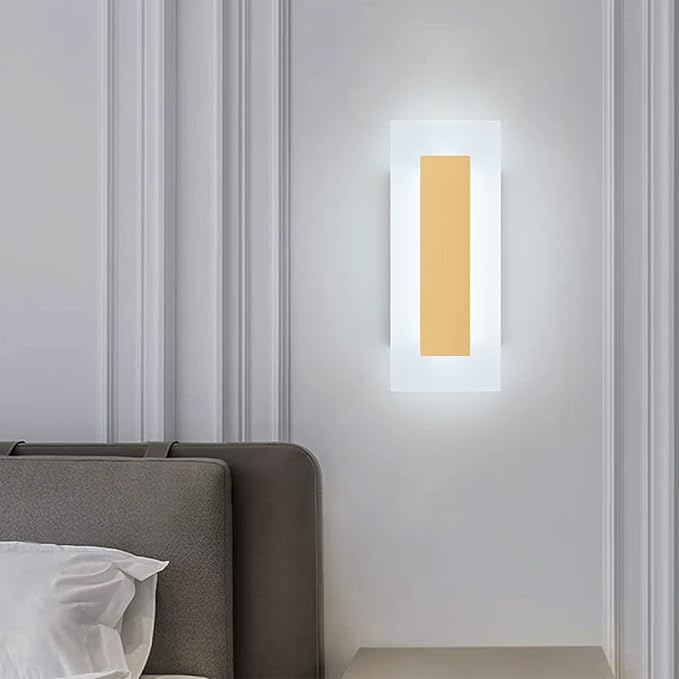 LMQNINE Modern LED Acrylic Gold Wall Sconce White Light 6000K for Bedroom Corridor Stairs Bathroom Indoor Lighting Fixture Lamps Home Room Decor (2- Pack)…