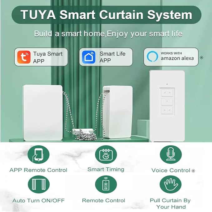 Nexete Smart Curtain Motor Robot, Automatic Curtain Open Timer, Wireless Remote & Smart Life App Control, Add Gateway to Make it Compatible with Alexa, Google Home (Smart Curtain kit)