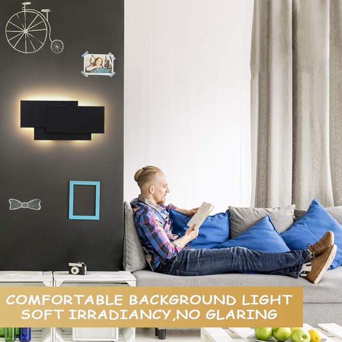 Ralbay 15.75”/36W LED Modern Wall Sconce Indoor Matte Black Wall Mount Light for Living Room Bedroom Staircase Hallway Warm White 3000K