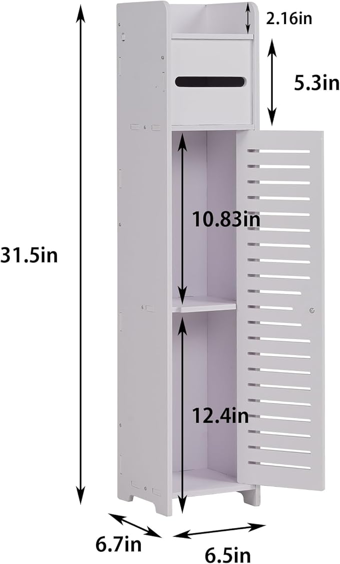VECELO Storage Cabinet for Small Spaces,Bathroom Cabinet with Toilet Paper Scroll, Short Corner Cabinet with Farmhouse Style Door for Bathroom Space,White