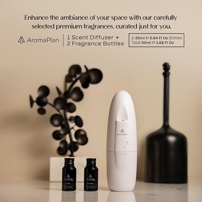 AromaPlan 5 Star Collection Plug in Diffuser (2 Fragrances Included)-Cold Air & Waterless Diffusers for Home & Office- Silent Wall Diffuser Plug in, Bluetooth App Control, 1000 sq. ft (White)