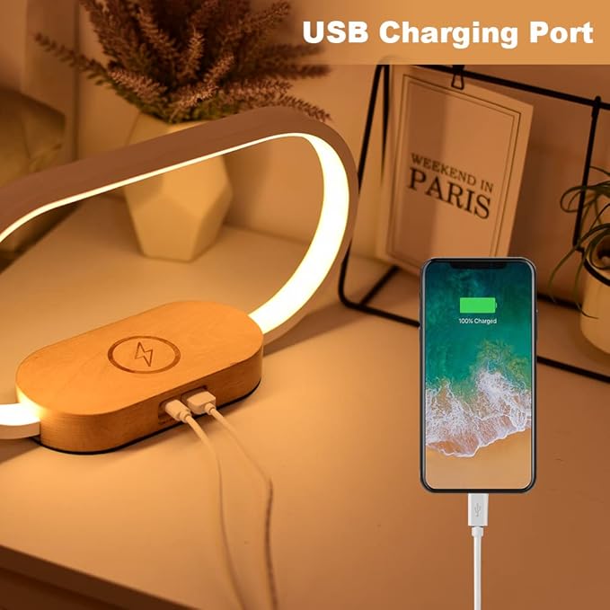 Donewin Wireless Charging Bedside Lamp with USB Charging Port,Premium Wooden Nightstand Light for Bedroom,Nursery Lamp,Touch-Control Desk Lamp,Ideal Gift Choice,Stepless Dimming& 3 Color Temps