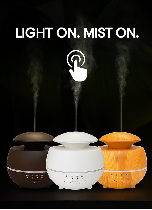 2-in-1 Air Humidifier & Aroma Diffuser Home Fragrance Room Decor Essential Oil Diffuser Humidifiers for Bedroom LED Light Color Changing Car Air Freshener (Dark Wood-1)
