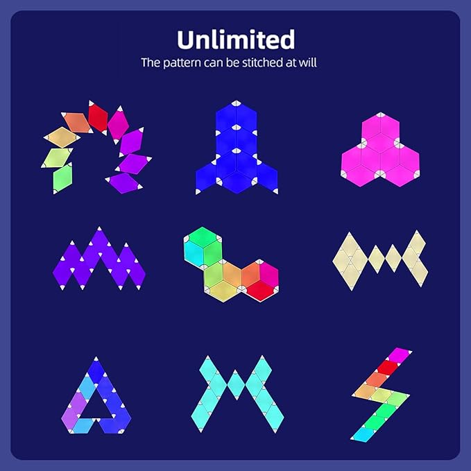 Smart Rhombus LED Wall Gaming Light Panels RGB Colorful Rhythm Edition 9 Pack,APP Control,Compatible with Alexa,Google Home for Gaming Setup,Bedroom,Living Room,Party Decor.