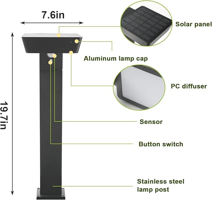 Solar Pathway Lights Outdoor, 20in LED Landscape Path Light with Dusk to Dawn Photocell Motion Sensor, Waterproof Solar Driveway Light, Aluminum Solar Powered Garden Lights for Walkway