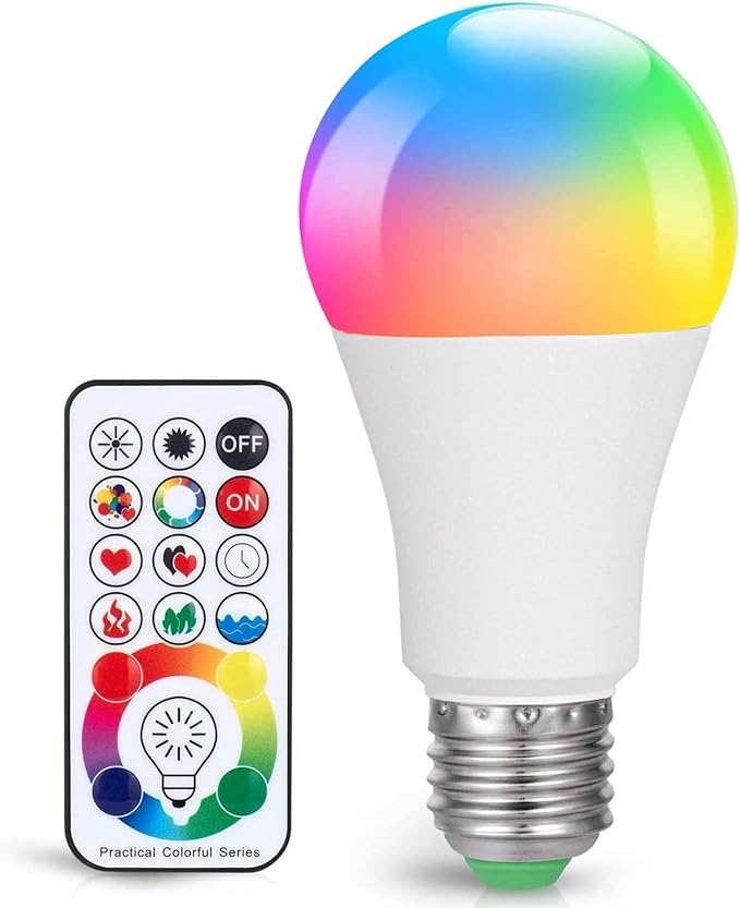SUNNEST LED Color Changing Light Bulb, 820LM Dimmable E26 10W RGBW, Mood Light Bulb with Timing Remote, 120 Colors Screw Base Lights for Home Decor, Bedroom, Stage, Party