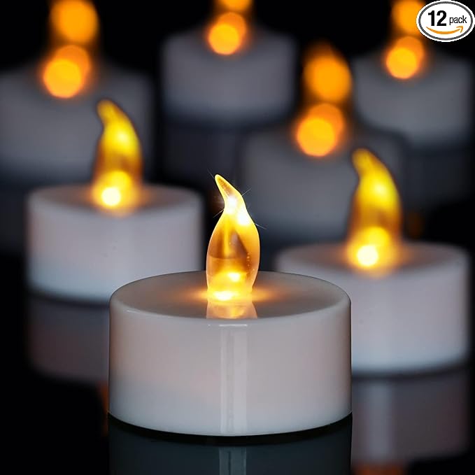 50 Pack LED Tea Lights Bulk, Realistic Flickering Battery Candles (200+ Hours), Warm Amber Flameless Votives for Church Vigils, Restaurant Ambiance, Spa & Wedding Reception (Warm Yellow)