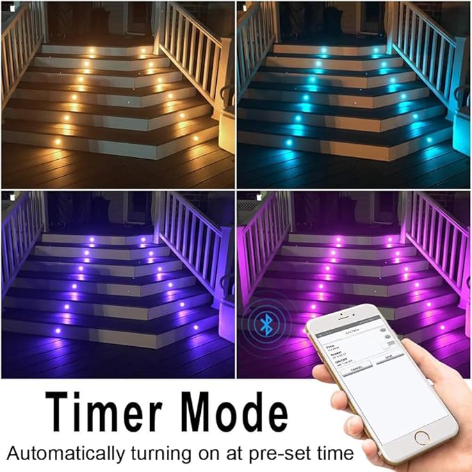 Sumaote LED Deck Lights Kit, 20Pcs 1.22" WiFi Smart Phone Control Recessed RGBW Deck Stair Lighting, IP67 Waterproof Outdoor Low Voltage Landscape Lighting for Steps Path Pool Side, Black