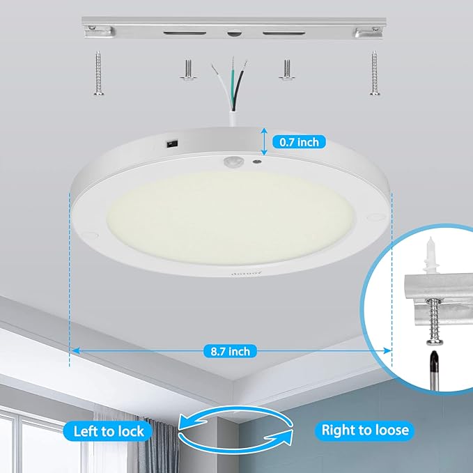 Youtob Motion Sensor LED Ceiling Light 15W 1300LM, ETL Listed, Flush Mount Ceiling Light, Ceiling Light Fixture for Indoor, Stairs, Closets Room, Hallways, Laundry, Garage(6500K Daylight White)