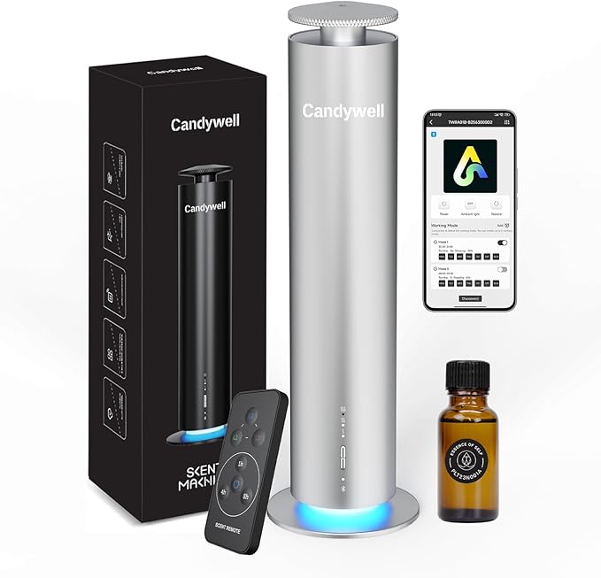 Waterless Scent Diffuser, Essential Oil Diffuser Machine - Cold Air Diffusion Tech for 1500 Sq Ft Large Room, Home, Office, Hotel & Spa, Starter Kit Includes 1 Scent Oil & Remote Control & APP