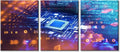 3 Piece Motherboard Digital Chip Information Wall Decor Computer Processors CPU Art Prints Wall Decor Living Room Giclee Wooden Framed Gallery-Wrapped Ready to Hang (36" Wx16 H)