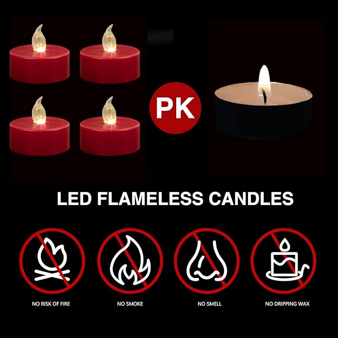 LED Tea Light flameless Candles: 24PACK with Remote Control Candle,Long Lasting 400+Hours,Battery Operated LED Tealights for Home Decoration Seasonal &Festival Celebration(Red)