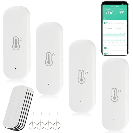 WiFi Hygrometer Thermometer Sensor, Indoor Outdoor Wireless Temperature Humidity Sensor, with Remote Monitor and Alert Compatible with Alexa(4 Pack)