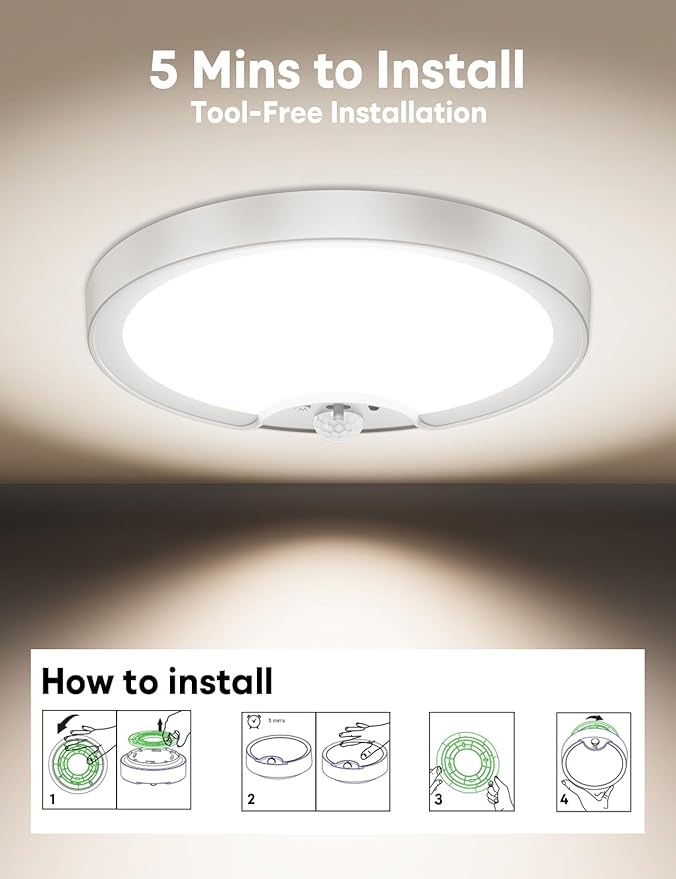Rechargeable Motion Sensor Ceiling Light – No Wiring, USB Charging, 150+ Days Battery Life, Perfect for Hallways, Closets & Bathrooms