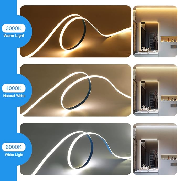 Cob Led Strip Lights, 5 Meters/16.4 FT Long 8MM/ 0.32 Inch Wide 5V LED COB Light High Density 320LEDs/m Flexible LED Lamp Tape Home Decoration, Warm White, USB Plug Without Dimmer