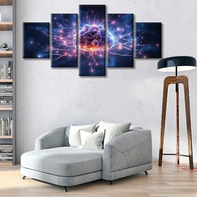 Wall Decor Brain Nervous System Canvas Wall Art Luminescent Junction Nerve Modern Artwork for Office Brain Picture Print on Canvas Framed Ready to Hang for Living Bedroom, (60"Wx32"H)