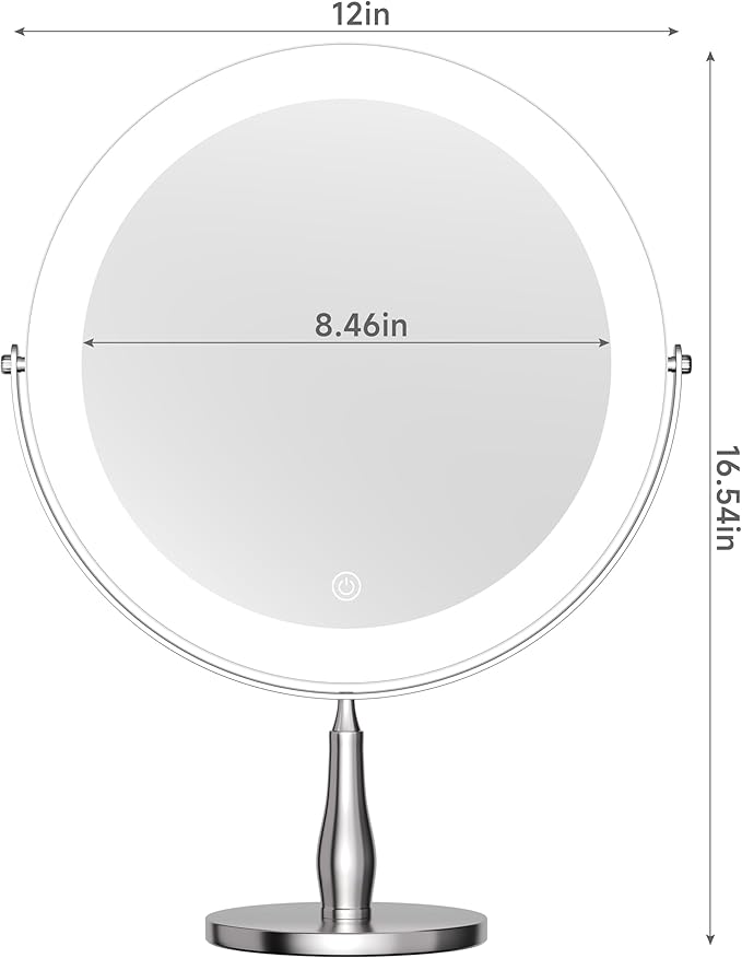 11.8" Extra Large Lighted Makeup Mirror, 1X/10X, 2-Sided Magnifying Mirror with 96 LEDs, 3 Color Dimmable Lights, 360° Swivel, LED Vanity Mirror, White - Great Gift Chrome