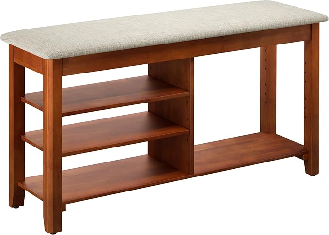 Shoe Rack Bench with Flip-Top Storage, Solid Wood Entryway Bench with Cushion, Adjustable Shelf, Shoe Organizer for Front Door Entrance, Hallway, Living Room, Mudroom (Beige, 39.4" L)