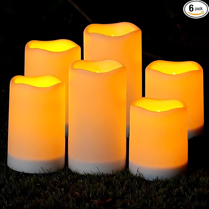 Homemory Solar Powered Candles Outdoor Waterproof, Flickering Glow, Rechargeable Solar Powered Candles for Outside, Lanterns, Sensor Only, Dusk to Dawn, Set of 6