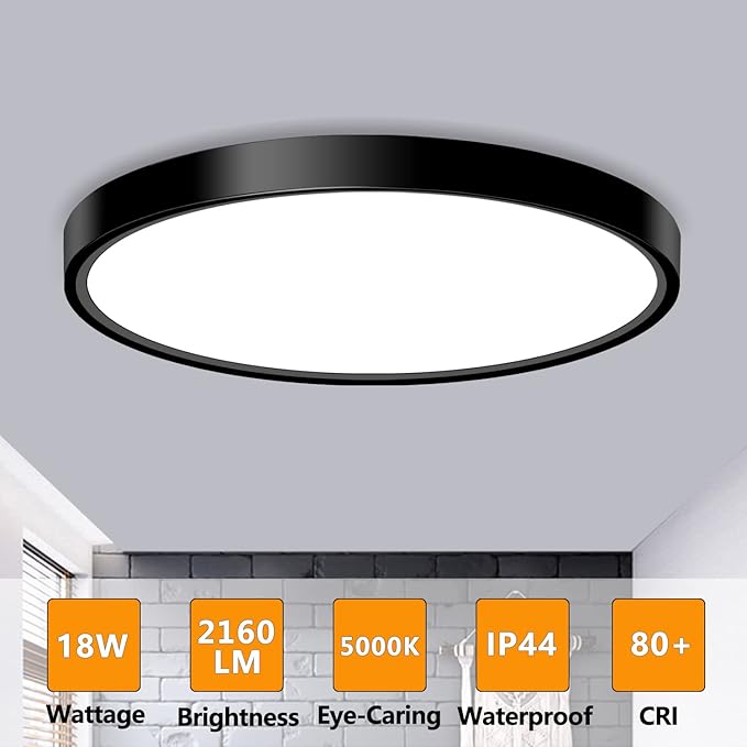 4 Pack Flush Mount LED Ceiling Light Fixtures, 9 Inch Modern Black Light Fixtures, 18W 5000K Low Profile Slim Flat Surface Mount Ceiling Lights for Kitchen, Hallway, Laundry, Stairwell