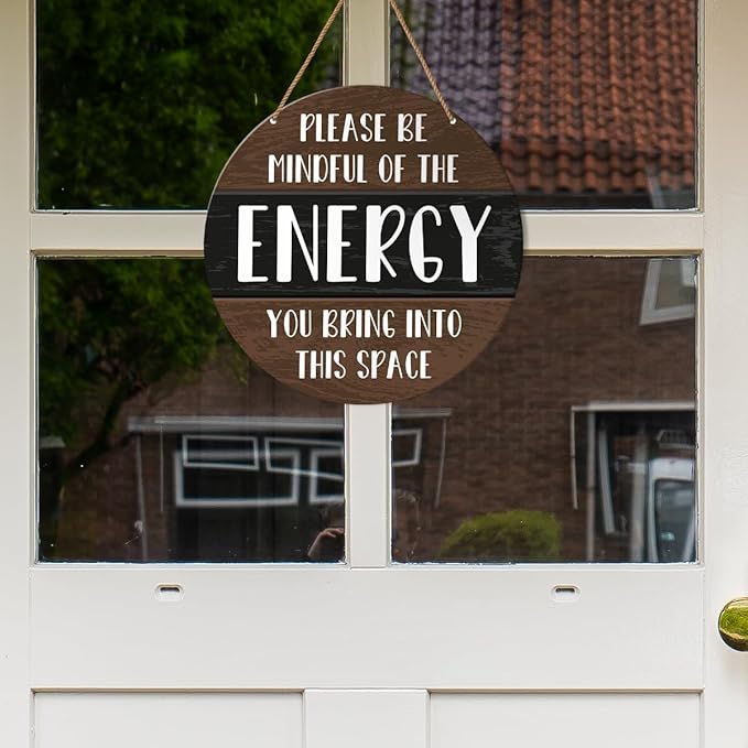 HSNBT Positive Energy Door Sign Zen Spiritual Room Wall Decor Meditation Witchy Home Wooden Hanging Sign Decorations Gifts for Meditation Yoga Lover, Please Be Mindful of The Energy