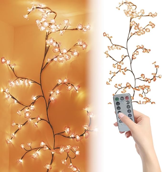 Rose LED Tree Branch Lights for Wall, Rose Flower Willow Vine Twig Decor Garland with 48 LED Lights and Remote,8 Lighting Modes,Christmas Decorations Indoor for Home Wall Door Window (47inch)