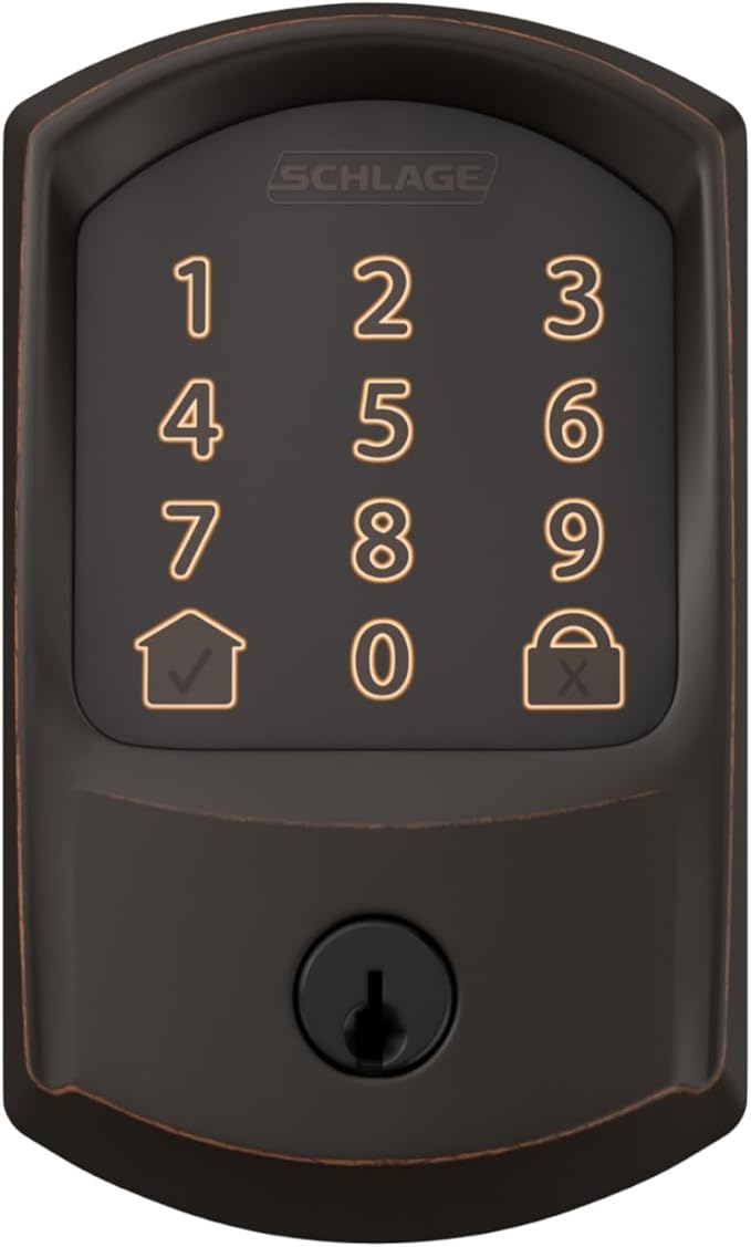 Schlage Encode Smart Wi-Fi Deadbolt Lock with Touchscreen Keypad, Keyless Front Door Entry, App Control, Alexa, Google Home and Airbnb Compatible, Aged Bronze, BE489WB GRW 716
