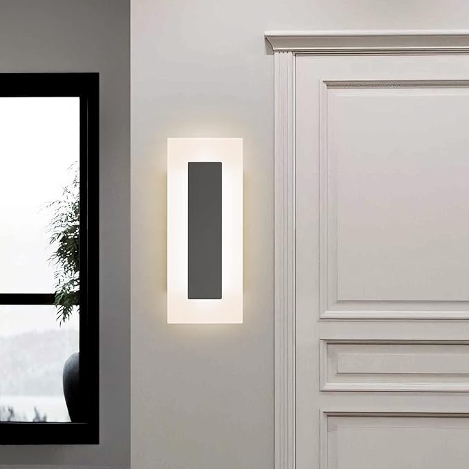 LMQNINE Modern LED Acrylic Black Wall Sconce Warm White Light 3000K for Bedroom Corridor Stairs Bathroom Indoor Lighting Fixture Lamps Home Room Decor (2-Pack)…