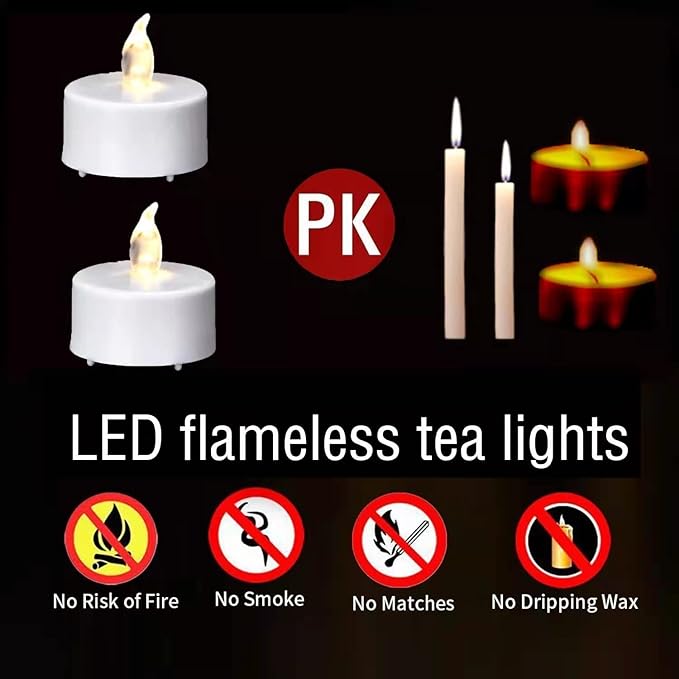 Battery Operated Flameless Tea Lights, Led Flickering Electric Votive Candle 24 Pack Realistic and Bright for Seasonal, Festive Celebrations and Holiday Gifts Warm White Lamp Long Lasting