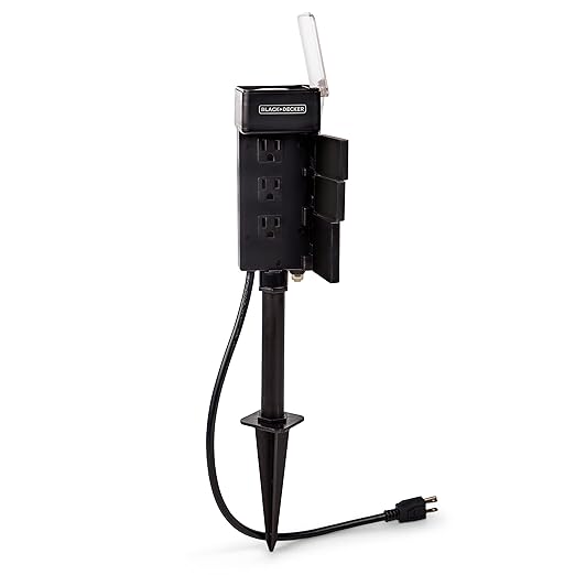 BLACK+DECKER Garden Timer Stake with 6 Grounded Outlets - Waterproof Outlet Timer with 30-Minute Intervals for Lights, Tools - Outdoor Power Stake with Overload Protection - Premium Light Timers