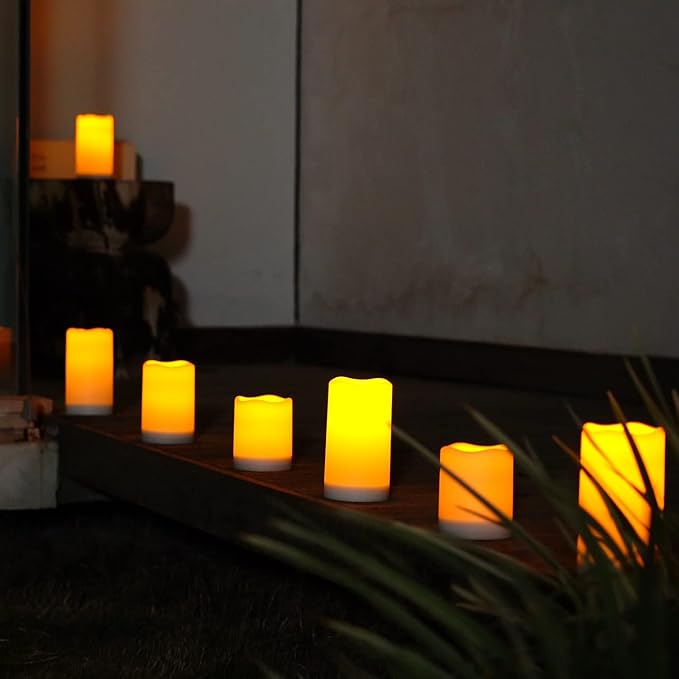 Homemory Solar Candles Outdoor Waterproof, 3"x6" Rechargeable Solar Powered Lights, Flameless Flickering Dusk to Dawn Sensor Outdoor Pillar Candles for Halloween, Lanterns, Garden, Patio, Porch