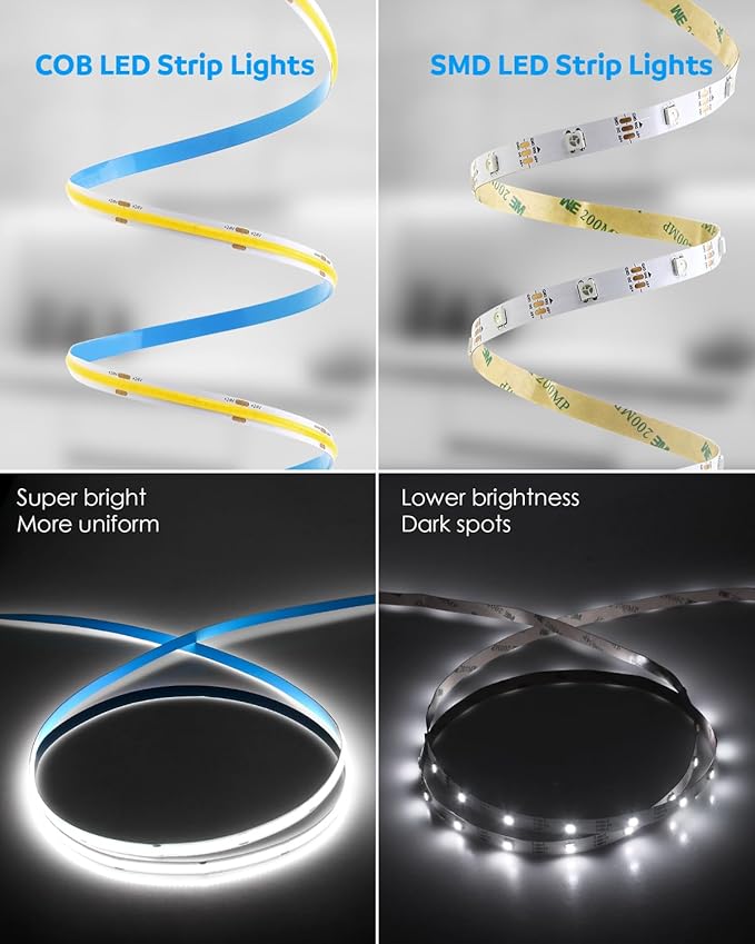Aclorol 24V COB Led Strip Light 32.8ft COB Flexible Led Strip Light Cool White 6000K Super Bright for TV Party Other Home Indoor Decor 10M 3200Leds CRI85+(Power Supply&LED Dimmer Not Included)