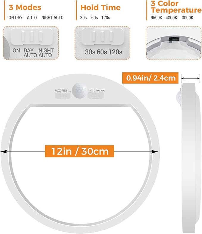 slochi 4Pack Motion Sensor Light Indoor Wired, 12 Inch 3000K/4000K/6500K Closet Lights Motion Sensored, 24W 2400LM Flush Mount Ceiling Light for Hallway Pantry Stairwell Porch, White