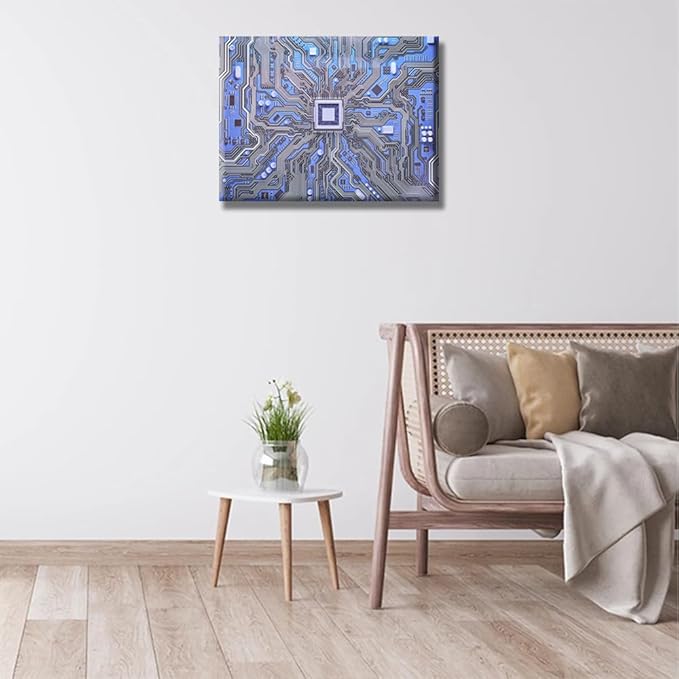 1 Piece Circuit Board Wall Decor for Living Room Computer Processors CPU Artwork Canvas Wall Art Posters and Prints Giclee Wooden Framed Gallery-Wrapped Ready to Hang 12X16 INCH