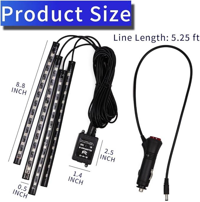 Car Led Interior Lights, 48 LED Multi Color Strip Light Under Dash Lighting Kit with APP Control, 12V Vehicle RGB Smart Music Sync Color Change Lights, Car Accessories (Cigarette Lighter+APP)