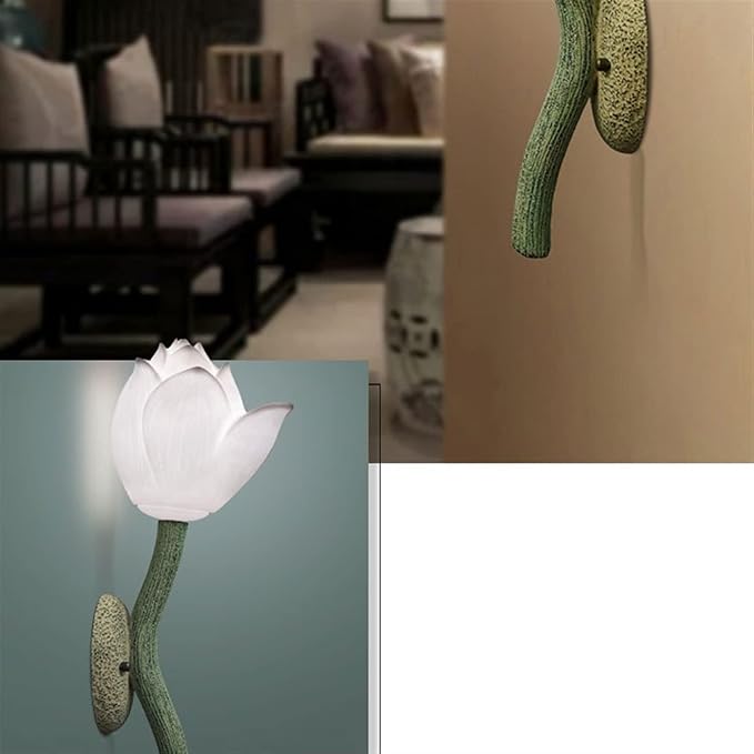 Beautiful Lotus Shaped Wall Lamp Classical Zen Decoration Wall Lamp Bedroom Bedside Lamp Indoor Lighting for Corridor, Hallway(White)